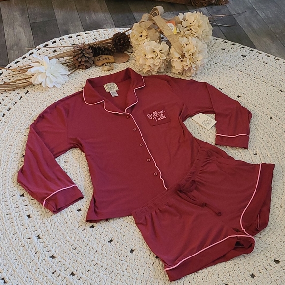 Mentally exhausted Other - NWT PJ' SET PINK RED LARGE LONG SLEEVES  SHORTS